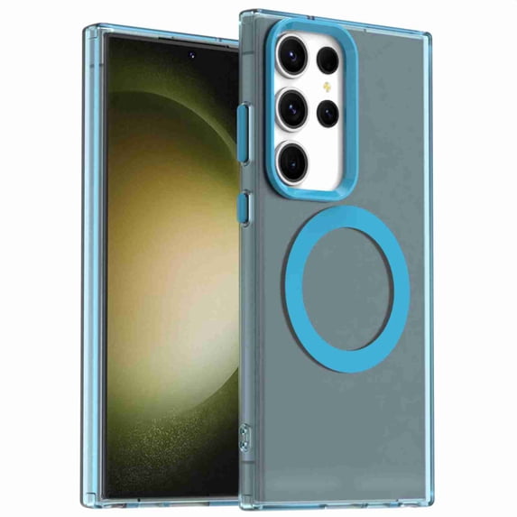 Dteck for Samsung Galaxy S24 FE Magnetic Case Cover, Shockproof Supports Wireless Charging Hard PC Back TPU Bumper Phone Case, Blue