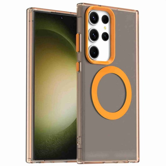 Dteck for Samsung Galaxy S24 FE Magnetic Case Cover, Shockproof Supports Wireless Charging Hard PC Back TPU Bumper Phone Case, Orange