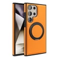 thumbnail image 1 of Dteck for Samsung Galaxy S25 Case PU Leather Magnetic, Compatible with MagSafe Accessory Rotatable Ring Stand & Kickstand Phone Cover, Orange, 1 of 5