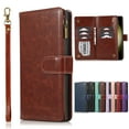 thumbnail image 1 of Dteck for Samsung Galaxy S25 Wallet Case, PU Leather Phone Case Women Men Kickstand Flip Cover Wrist Strap Zipper Pocket 9-Credit Card Slots,Brown, 1 of 5