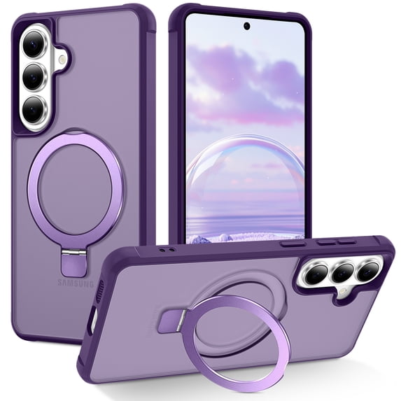 Dteck for Samsung Galaxy S26 Case, Compatible with MagSafe, Invisible Ring Stand, Shockproof Translucent Matte Back Protective Cover,Purple