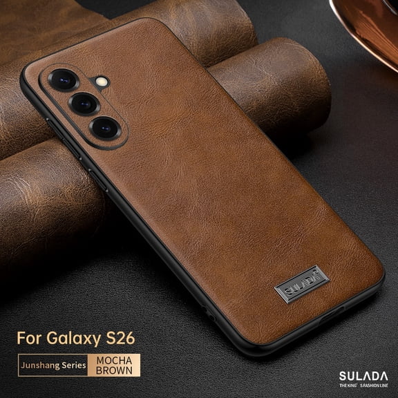Dteck for Samsung Galaxy S26 Plus Slim Back Case, Shockproof Luxury PU Leather Drop Protection Hard Slim Cover, Brown