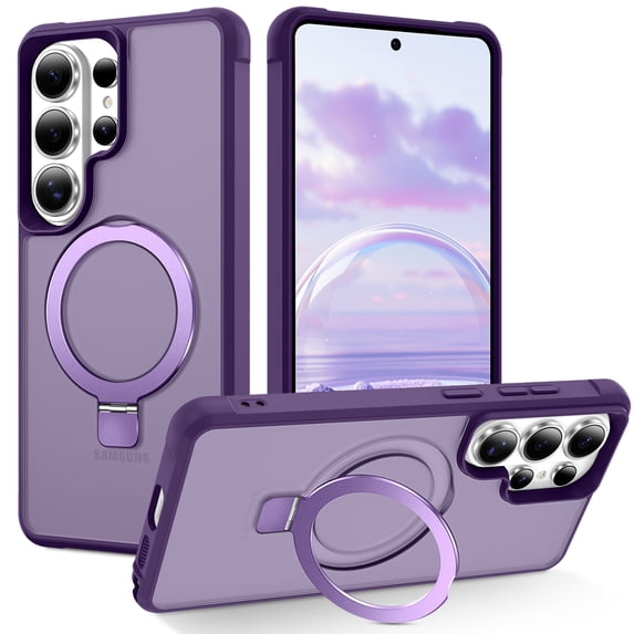 Dteck for Samsung Galaxy S26 Ultra Case, Compatible with MagSafe, Invisible Ring Stand, Shockproof Translucent Matte Back Protective Cover,Purple