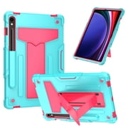 Dteck for Samsung Galaxy Tab S9 Case 2023,Heavy Duty Rugged Military Grade Shockproof Case for Galaxy Tab S9 / S9 FE with Kickstand,Mint + Rose