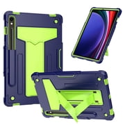 Dteck for Samsung Galaxy Tab S9 Case 2023,Heavy Duty Rugged Military Grade Shockproof Case for Galaxy Tab S9 / S9 FE with Kickstand,Navy + Green