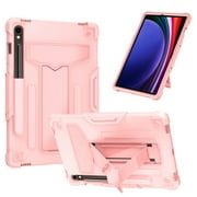 Dteck for Samsung Galaxy Tab S9 Case 2023,Heavy Duty Rugged Military Grade Shockproof Case for Galaxy Tab S9 / S9 FE with Kickstand,Rosegold