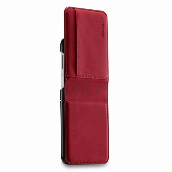 Dteck for Samsung Galaxy Z Flip 4 5G Case, Shockproof PU Leather Shell Ultra Slim Durable Card Holder Wallet Protective Phone Cover, Red
