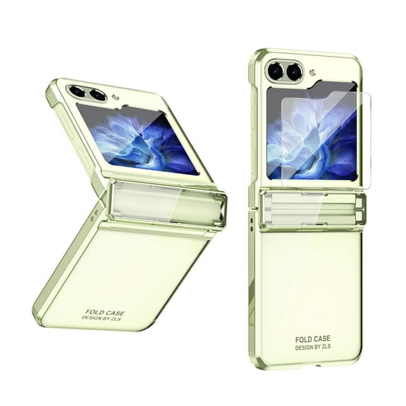 Dteck for Samsung Galaxy Z Flip 5 Case with Small Screen Protector, Flip 5 Phone Clear Cover with Plating Frame, Green