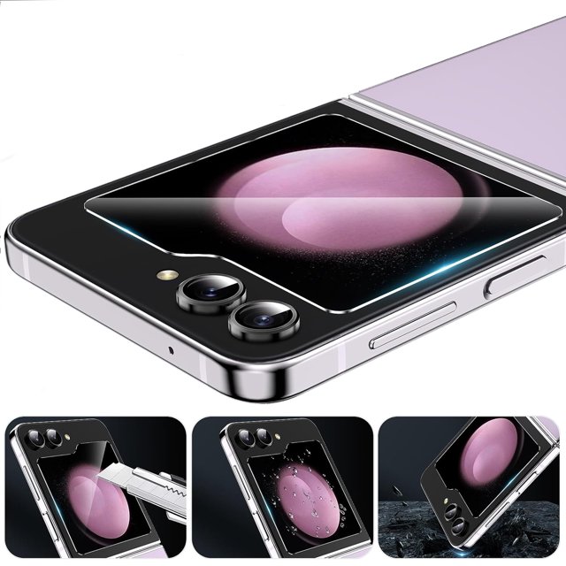 Dteck for Samsung Galaxy Z Flip 5 Screen Protector, Back Tempered Glass Screen Protector + Camera Lens Protector, Case Friendly & Anti-Scratch, Black