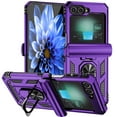 thumbnail image 1 of Dteck for Samsung Galaxy Z Flip 7 FE / Z Flip 6 Case with Ring Holder Kickstand, Hinge Protection Heavy Duty Shockproof Rugged Protective Phone Cover,Purple, 1 of 8