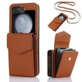 thumbnail image 1 of Dteck for Samsung Galaxy Z Flip 6 Wallet Case,Leather Case with 3 Accordion Card Slots and RFID Blocking Adjustable Crossbody Strap for Unisex,Brown, 1 of 9