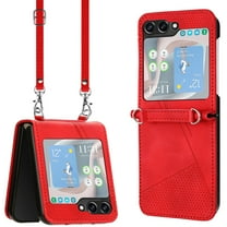 Dteck for Samsung Galaxy Z Flip 7 Case, Shockproof PU Leather Crossbody Adjustable Strap Lanyard Cover Protective Strap Case for Galaxy Z Flip 7, Red