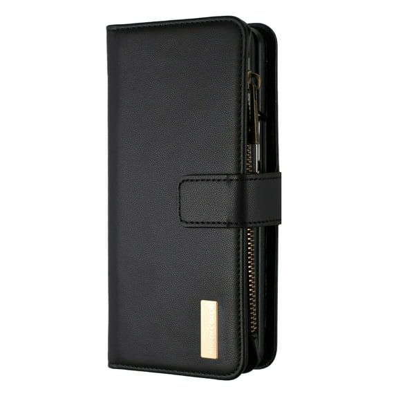 Dteck for Samsung Galaxy Z Fold 4 Case, Hangbag PU Leather Flip Phone Case for Galaxy Z Fold 4 with 9 Card Slots Holder Zipper Pocket, Black