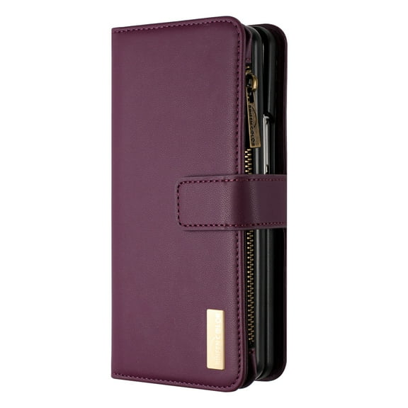 Dteck for Samsung Galaxy Z Fold 5 Case, Hangbag PU Leather Flip Phone Case for Galaxy Z Fold 5 with 9 Card Slots Holder Zipper Pocket, Deep Purple