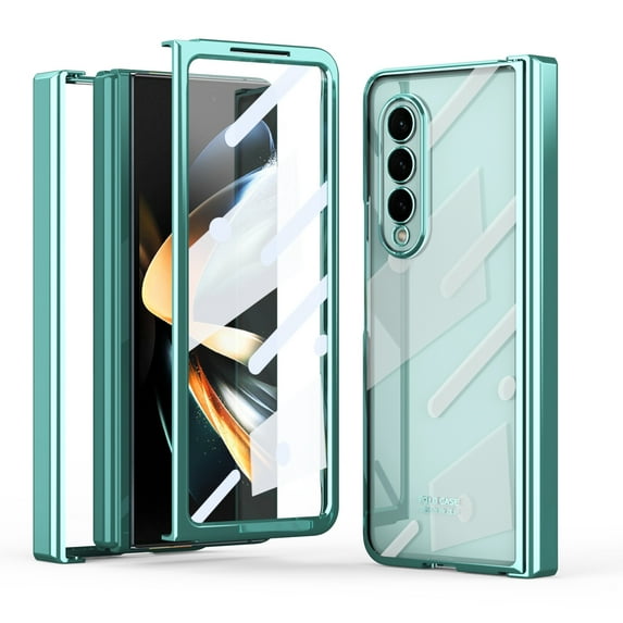 Dteck for Samsung Galaxy Z Fold 5 Case Hinge Protection Luxury Plating Transparent All-Inclusive Case Bulit-in Screen Protector,Green