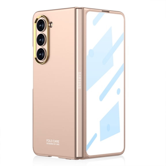 Dteck for Samsung Galaxy Z Fold 5 Case, Ultra Slim Plating Shockproof Anti-Scratch All-Inclusive with Hinge Protection & Screen Protect, Gold