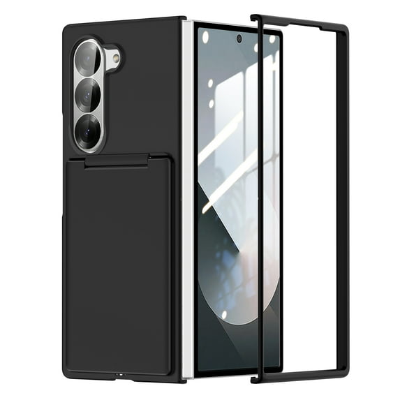 Dteck for Samsung Galaxy Z Fold 5 Case with Card Holder Kickstand, Slim Lightweight Hard PC Shockproof Phone Cover for Galaxy Z Fold5 5G,Black
