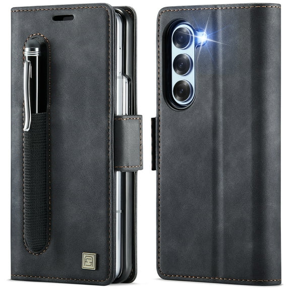 Dteck for Samsung Galaxy Z Fold 6 Wallet Case with S Pen Holder, PU Leather Flip Folio Card Slots Kickstand Phone Cover for Galaxy Z Fold 6,Black