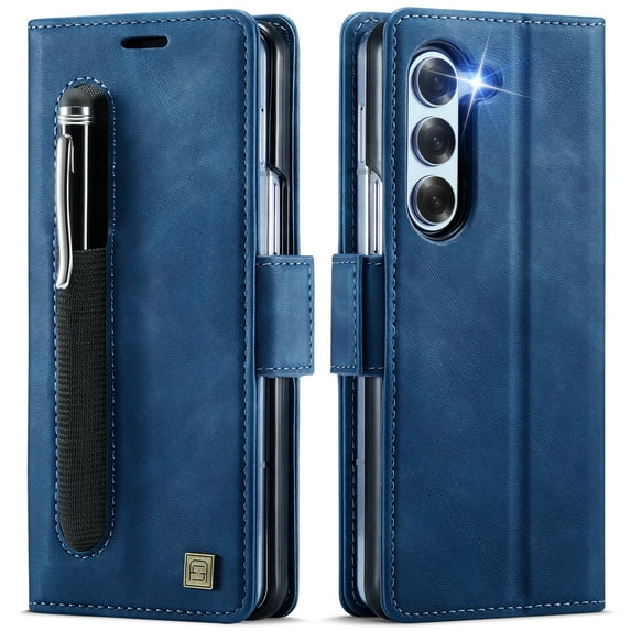 Dteck for Samsung Galaxy Z Fold 6 Wallet Case with S Pen Holder, PU Leather Flip Folio Card Slots Kickstand Phone Cover for Galaxy Z Fold 6,Blue