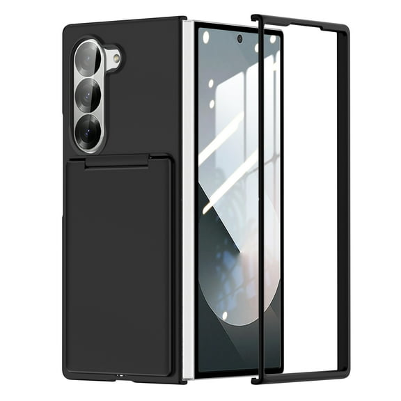 Dteck for Samsung Galaxy Z Fold 7 Case with Card Holder Kickstand, Slim Lightweight Hard PC Shockproof Phone Cover for Galaxy Z Fold 7 2025,Black