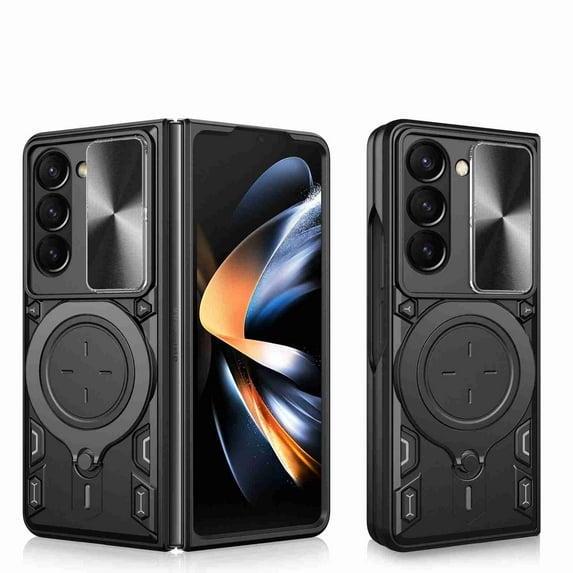 Dteck for Samsung Galaxy Z Fold 7 Case with Ring Stand, Shockproof Rugged Phone Case with Camera Cover Sliding for Galaxy Z Fold7 2025,Black