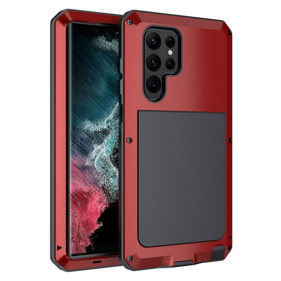 Dteck for Samsung S23 Ultra Metal Case, Aluminum Case Kickstand Military Sturdy Heavy Duty Shockproof Cover Rugged Case for Galaxy S23 Ultra, Red