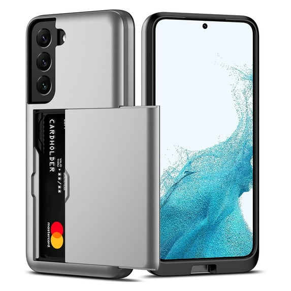 Dteck for Samsung S24 Plus Case with Card Holder Dual Layer Heavy Duty Protective Case Hidden Card Slot Slim Wallet Case for Samsung S24 Plus,Silver