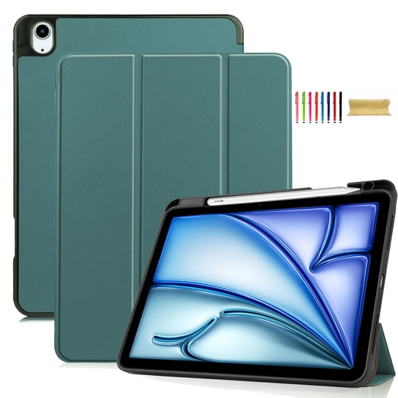 Dteck for iPad Air 11 Inch 2024 Case with Pencil Holder, Slim Trifold Stand Case for iPad Air 11" (M2) 2024,Deep Green