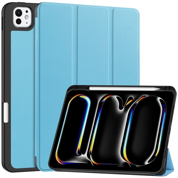 Dteck for iPad Pro 11 Inch 2024 Case with Pencil Holder, Slim Trifold Stand Case for iPad Pro 11" (M4) 2024,Skyblue