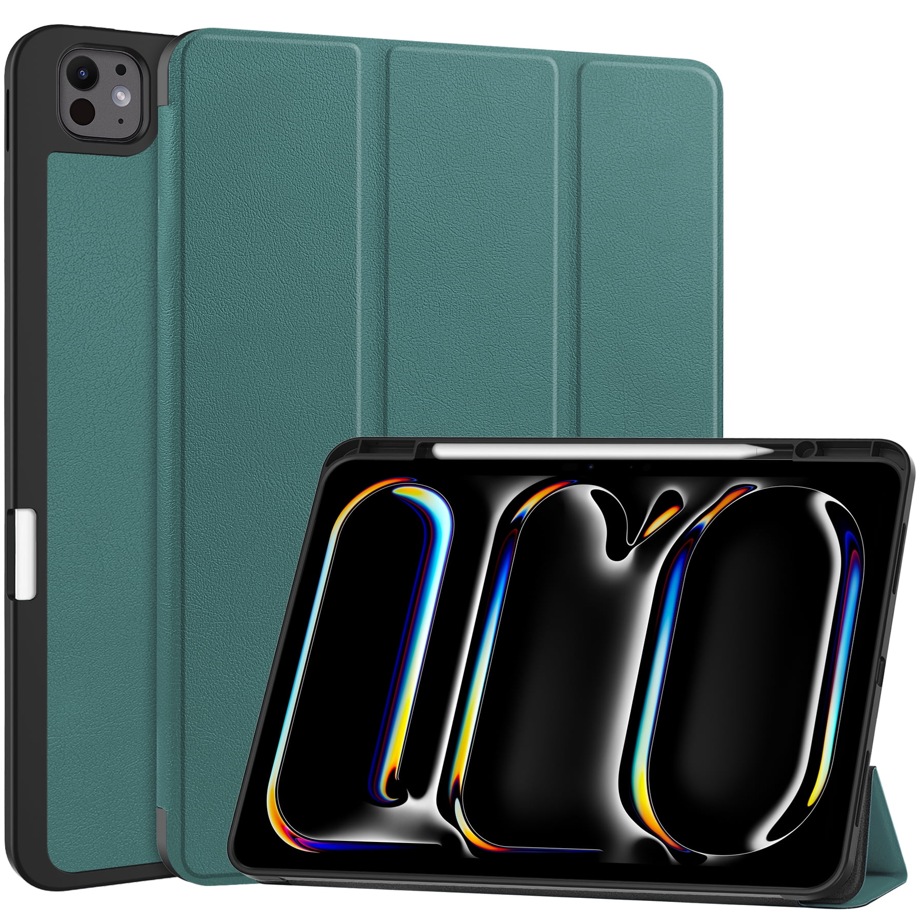 Dteck for iPad Pro 13 Inch 2024 Case with Pencil Holder, Slim Trifold Stand Case for iPad Pro 13" (M4) 2024,Deep Green