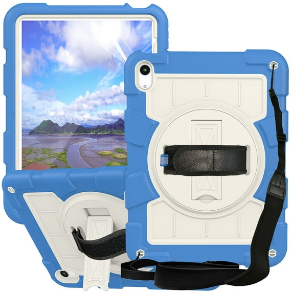 Dteck for iPad mini 6 Case 8.3 Inch, Heavy Duty Rugged Protective Kids 6th gen iPad mini Cover with Rotating Stand Hand/Shoulder Strap,Blue