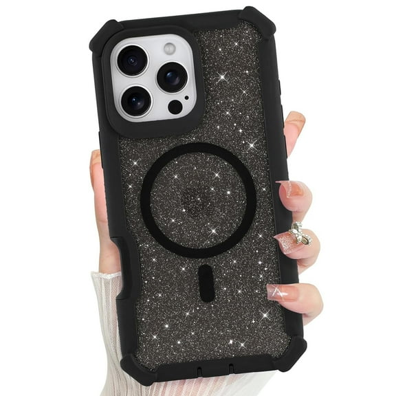 Dteck for iPhone 11 Case, Compatible with MagSafe, Sparkly Glitter Bling Back Rubber Bumper Shockproof Protective Phone Cover,Black
