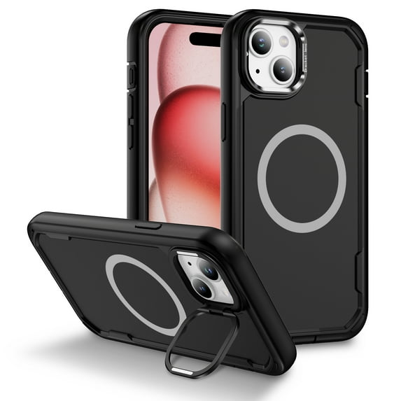 Dteck for iPhone 11 Case with Camera Stand, Military-Grade Drop Protection Magnetic Phone Case Compatible with MagSafe Accessories, All Black