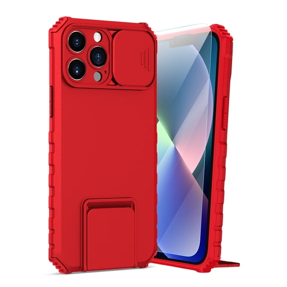 Dteck for iPhone 11 Case with Screen Protector, Slide Camera Protector Phone Case with Built-in Stand Shockproof Rugged Bumper for iPhone 11,Red