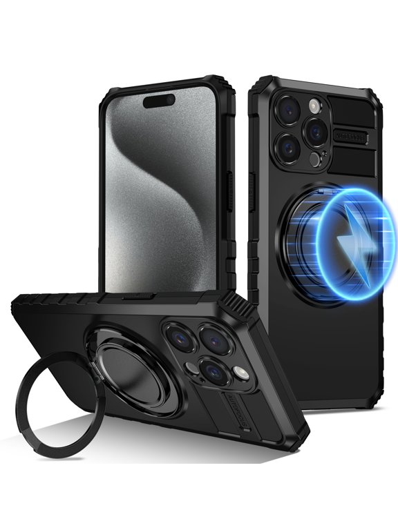 for iPhone 11 Pro Case with Rotating Ring Stand, Compatible with MagSafe, Heavy Duty Magnetic Phone Case for iPhone 11 Pro,Black