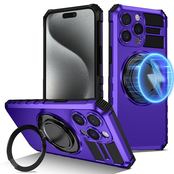 Dteck for iPhone 11 Pro Case with Rotating Ring Stand, Compatible with MagSafe, Heavy Duty Magnetic Phone Case for iPhone 11 Pro,Purple