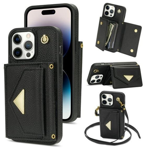 Dteck for iPhone 11 Pro Max Wallet Case with Crossbody Lanyard, PU Leather Card Holder Purse Shockproof Phone Cover for iPhone 11 Pro Max,Black