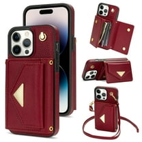Dteck for iPhone 11 Wallet Case with Crossbody Lanyard, PU Leather Card Holder Purse Shockproof Phone Cover for iPhone 11,Red
