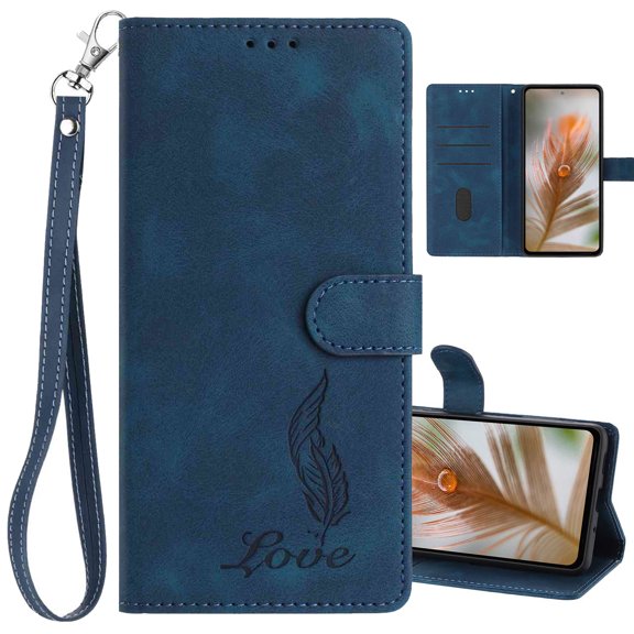Dteck for iPhone 11 Wallet Case with Wrist Strap, Matte PU Leather Flip Folio Phone Case,Darkblue