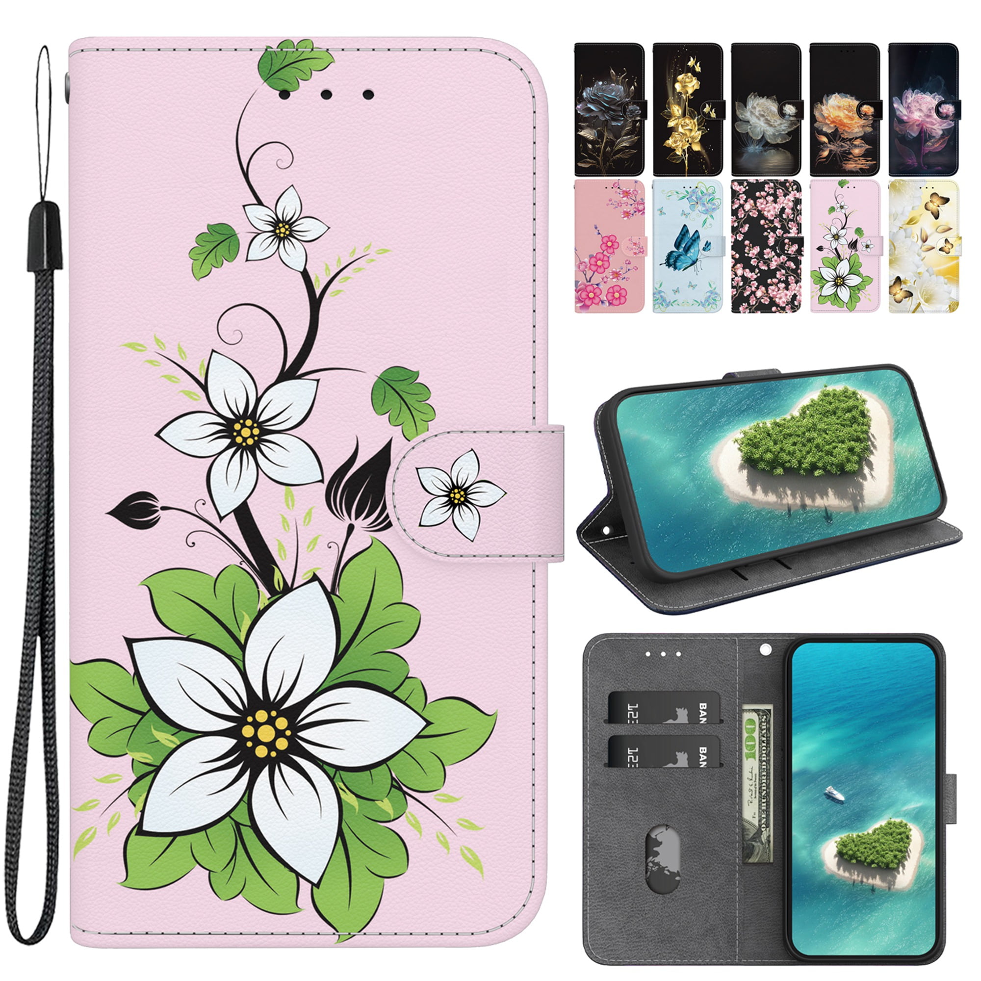 Dteck for iPhone 12 Case Wallet with Card Holder and Wrist Strap  Fashionable Cute Designs Flip Phone Cover for iPhone 12 / 12 Pro 6.1  Inch,Lily - Walmart.com