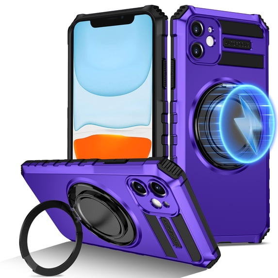 Dteck for iPhone 12 Case with Rotating Ring Stand, Compatible with MagSafe, Heavy Duty Magnetic Phone Case for iPhone 12,Purple