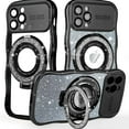 thumbnail image 1 of Dteck for iPhone 12 Pro Case with Camera Lens Protector, Love Heart with Rotating Ring Holder Stand Sparkly Phone Case for iPhone 12 Pro,Black, 1 of 5