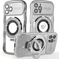 thumbnail image 1 of Dteck for iPhone 12 Pro Case with Camera Lens Protector, Love Heart with Rotating Ring Holder Stand Sparkly Phone Case for iPhone 12 Pro,Silver, 1 of 5
