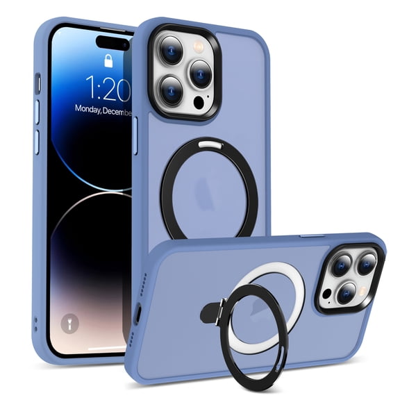 Dteck for iPhone 12 Pro Max Case with Magnetic Ring Stand, Compatible with MagSafe, Frosted Translucent Slim Phone Grip Cover,Blue