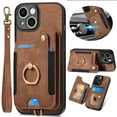 thumbnail image 1 of Dteck for iPhone 13 Case Wallet with Card Holder,Ring Stand,Wrist Strap,RFID-Blocking PU Leather Protective Magnetic Flip Cover, Brown, 1 of 10