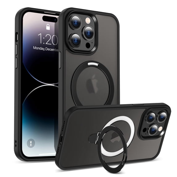 Dteck for iPhone 13 Pro Max Case with Magnetic Ring Stand, Compatible with MagSafe, Frosted Translucent Slim Phone Grip Cover,Black
