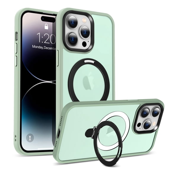 Dteck for iPhone 13 Pro Max Case with Magnetic Ring Stand, Compatible with MagSafe, Frosted Translucent Slim Phone Grip Cover,Light Green