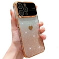 thumbnail image 1 of Dteck for iPhone 13 Pro Max Case with Plating Love-Heart Pattern, Glitter Slim Protective Case with Big Window Full Glass Camera Lens Protector,Gold, 1 of 6