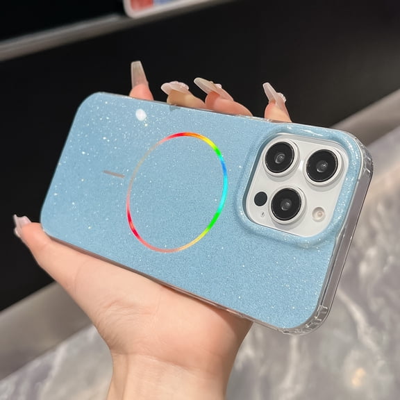 Dteck for iPhone 13 Pro Max, Shockproof Glitter Bling Sparkle Laser Magnetic Compatible with MagSafe Wireless Charging Slim TPU+ PC Case, Blue