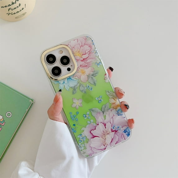 Dteck?for?iPhone?13 Pro Max?Ultra?Case?6.7" 2021, TPU Bumper Ultra Thin Transparent Flower Shockproof Protective Case for iPhone?13?Pro Max Ladies Girls Women, Green Flower